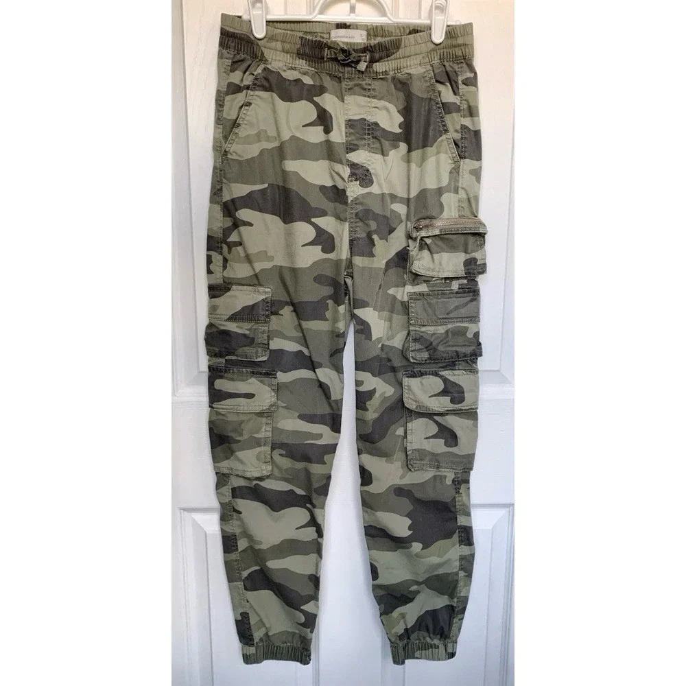 Abercrombie Kids Green Camo Cargo Jogger Pants Stretch Waist Youth 15/16